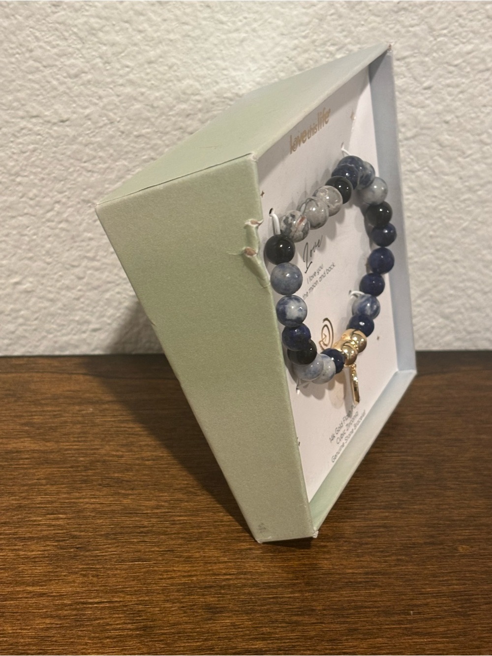 Love This Life Navy Blue and Gray Beaded Bracelet with Gold Charm - Picture 3 of 6